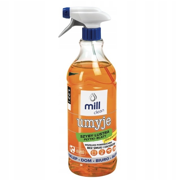 Mill Clean Umyje Płyn do mycia szyb, luster, glazury 1,22l pomarańczowy