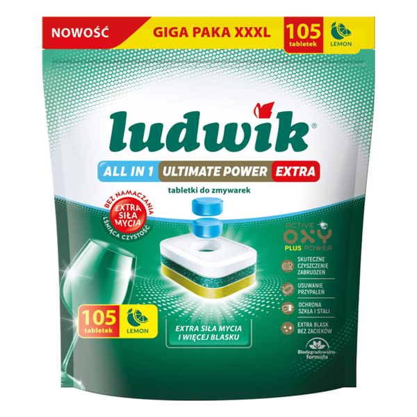 Ludwik Tabletki Do Zmywarek All in 1 Ultimate Power Extra 105szt lemon